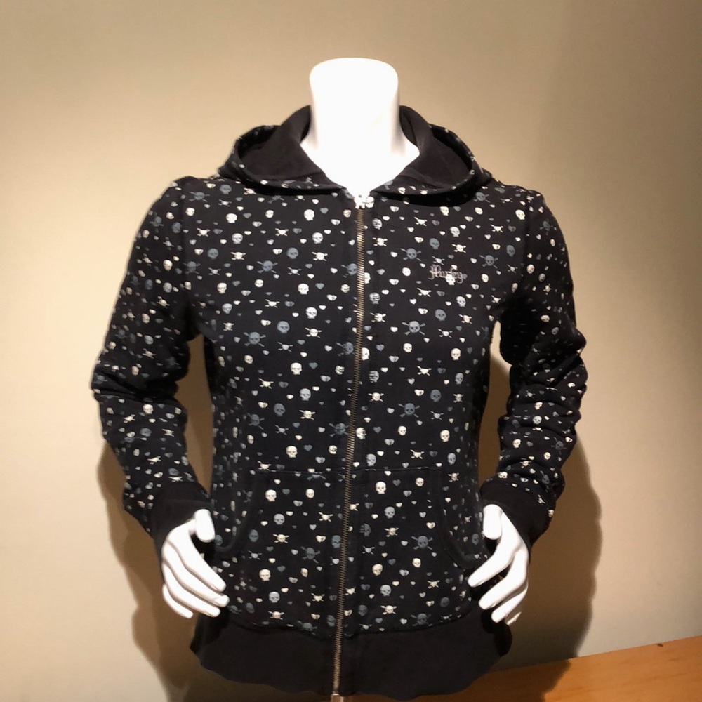 Hurley Women’s Black Zip Hoodie w/ Skulls & Hearts